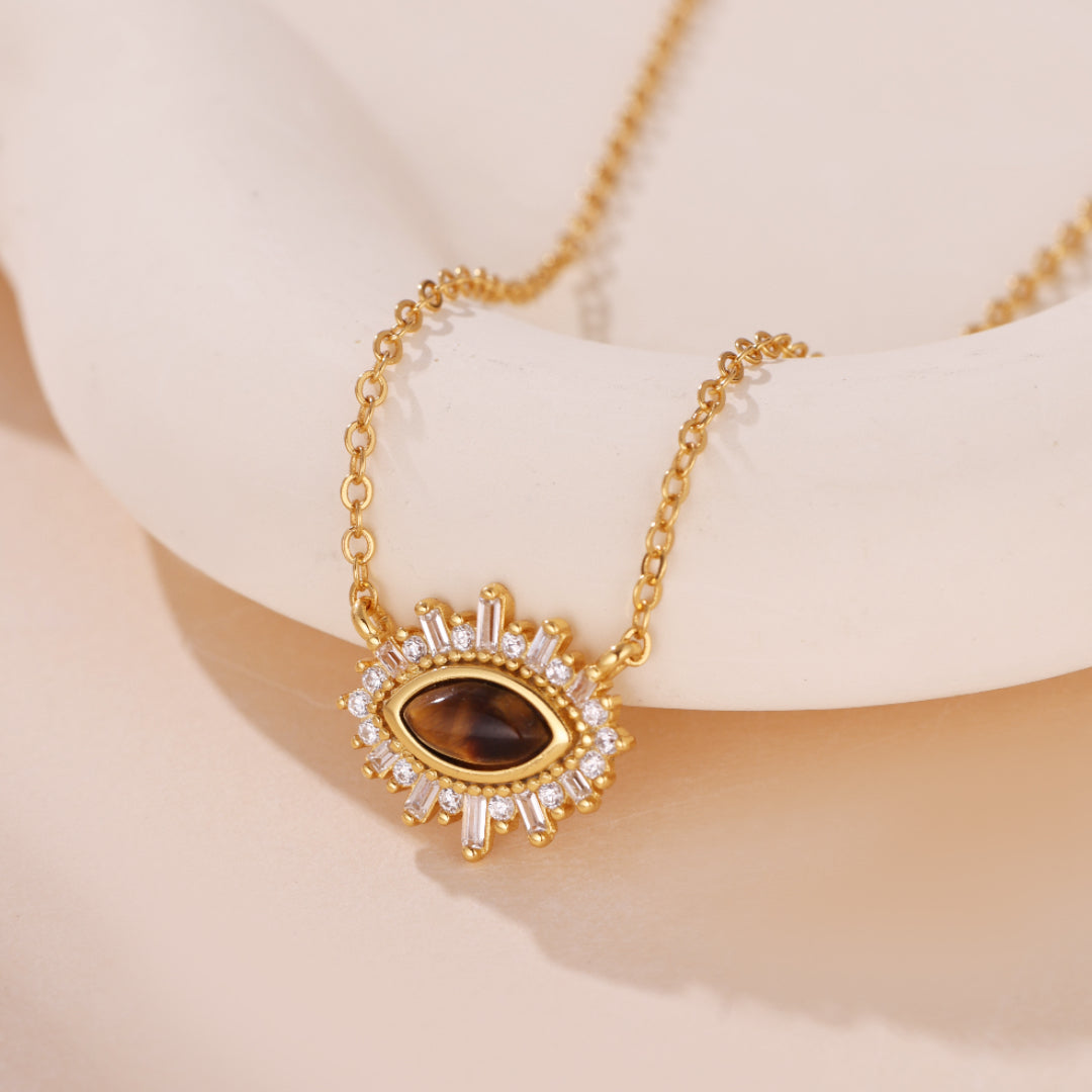 Collier Oeil de Tigre – Cour Royale , Argent Plaqué Or