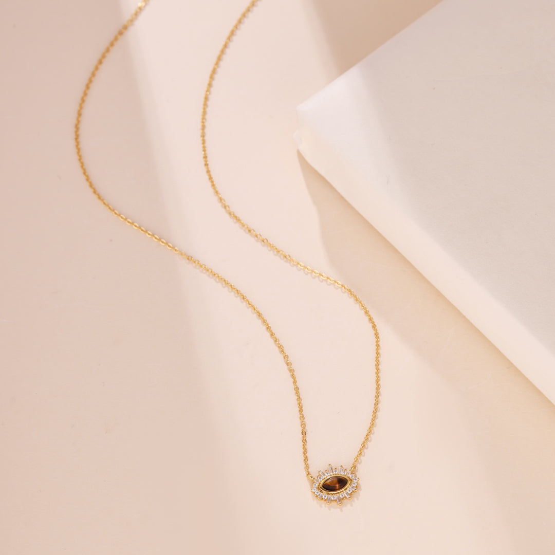 Collier Oeil de Tigre – Cour Royale , Argent Plaqué Or