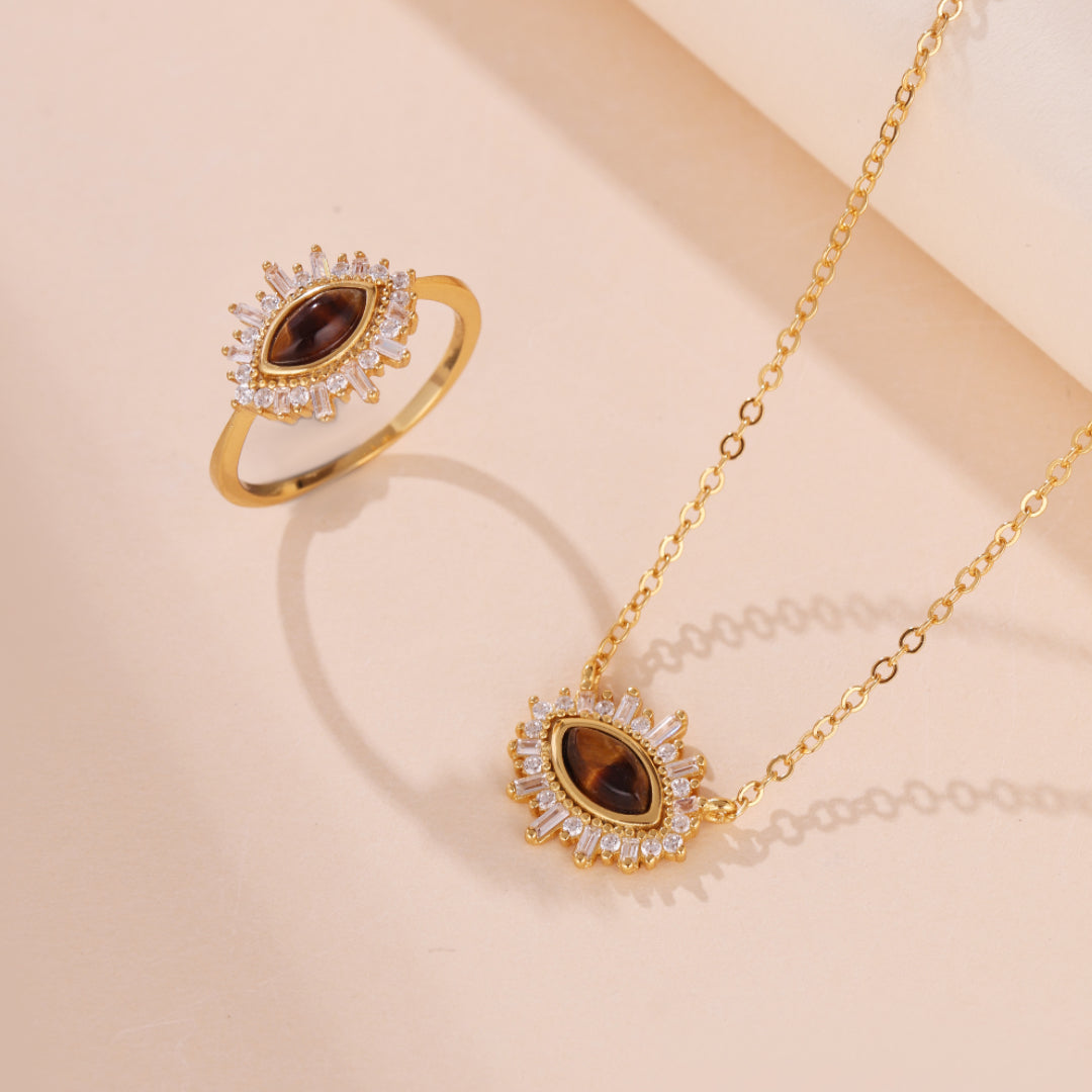 Bijoux Œil de Tigre – Larmes de Nuit, Argent Plaqué Or