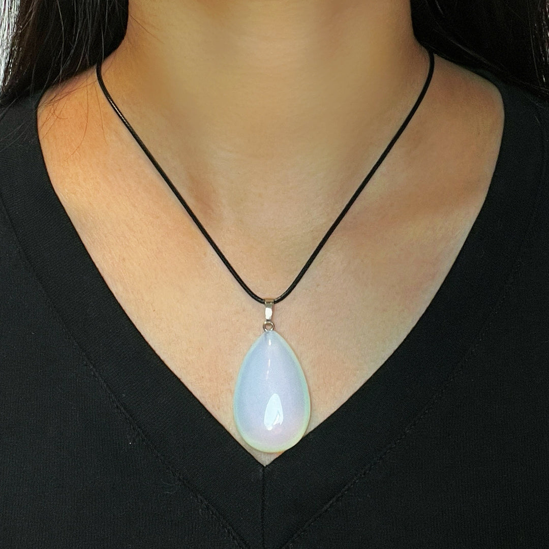 Synthetic Opal Pendant Necklace | Intuitive Light | Silver Plated