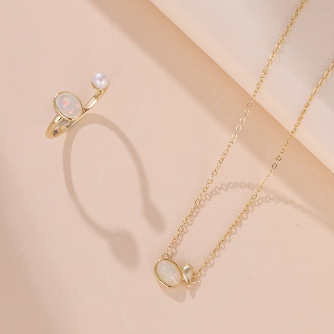 Collier Opale – Mélodie du Ciel, Argent Plaqué Or