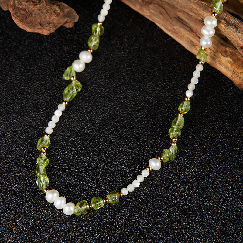Collier Péridot, Perles et Nacre – Gouttes Solaires, Argent Plaqué Or