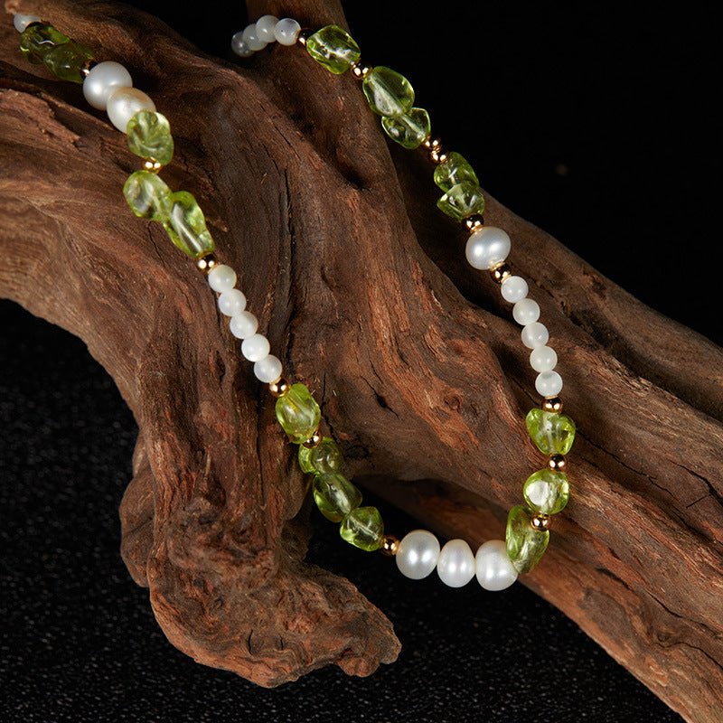 Collier Péridot, Perles et Nacre – Gouttes Solaires, Argent Plaqué Or