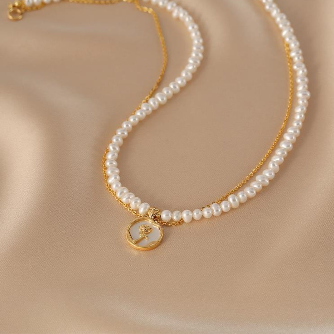 Freshwater Pearl Necklace – Rose, Gold Plated Silver