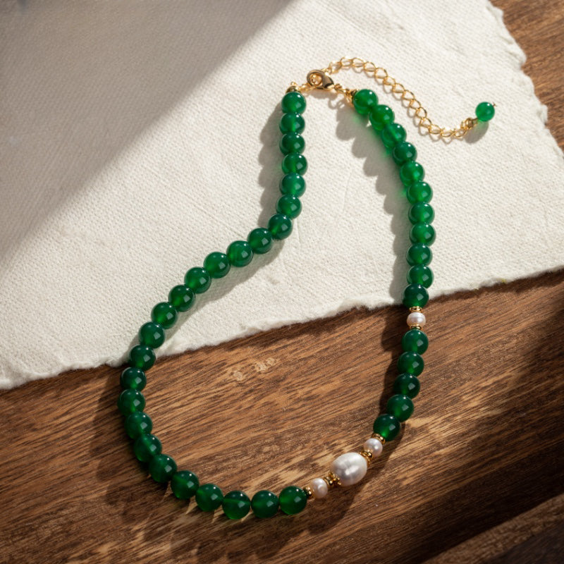 Pearl and Agate Necklace – Springtime Softness, Gold Plated