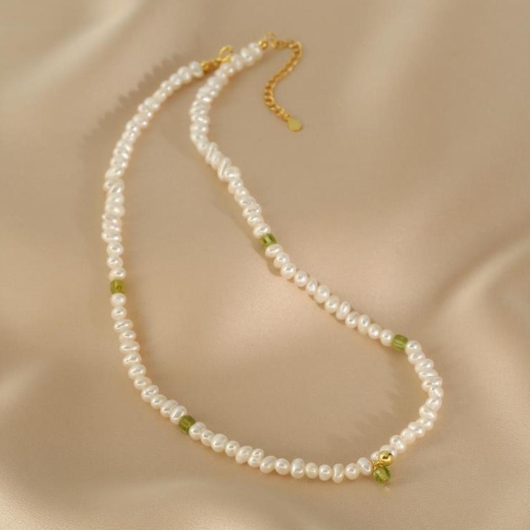 Collier Perle et Péridot – Apaisement d'Amour, Argent