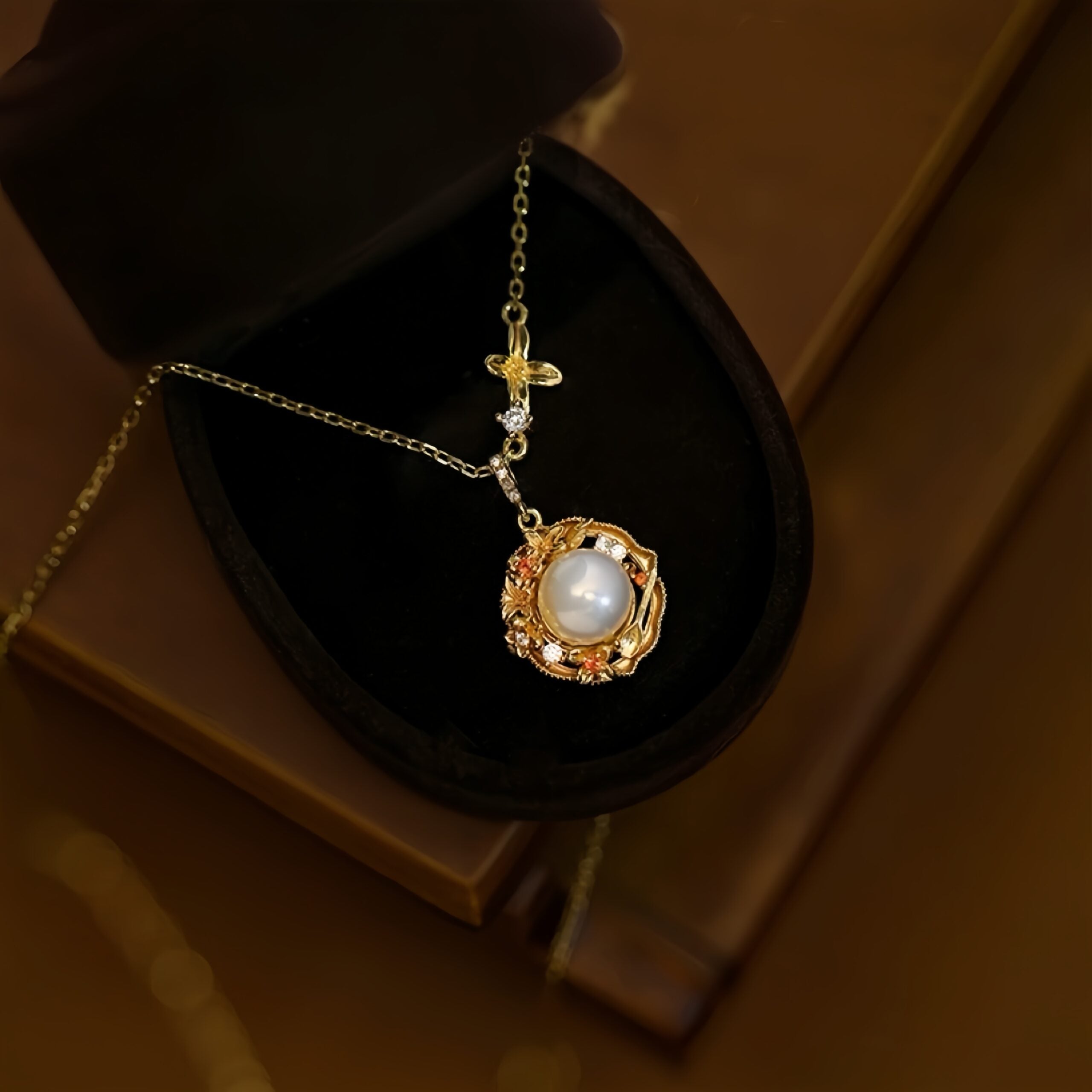 Collier Perle – Fleur Précieuse, Argent Plaqué Or