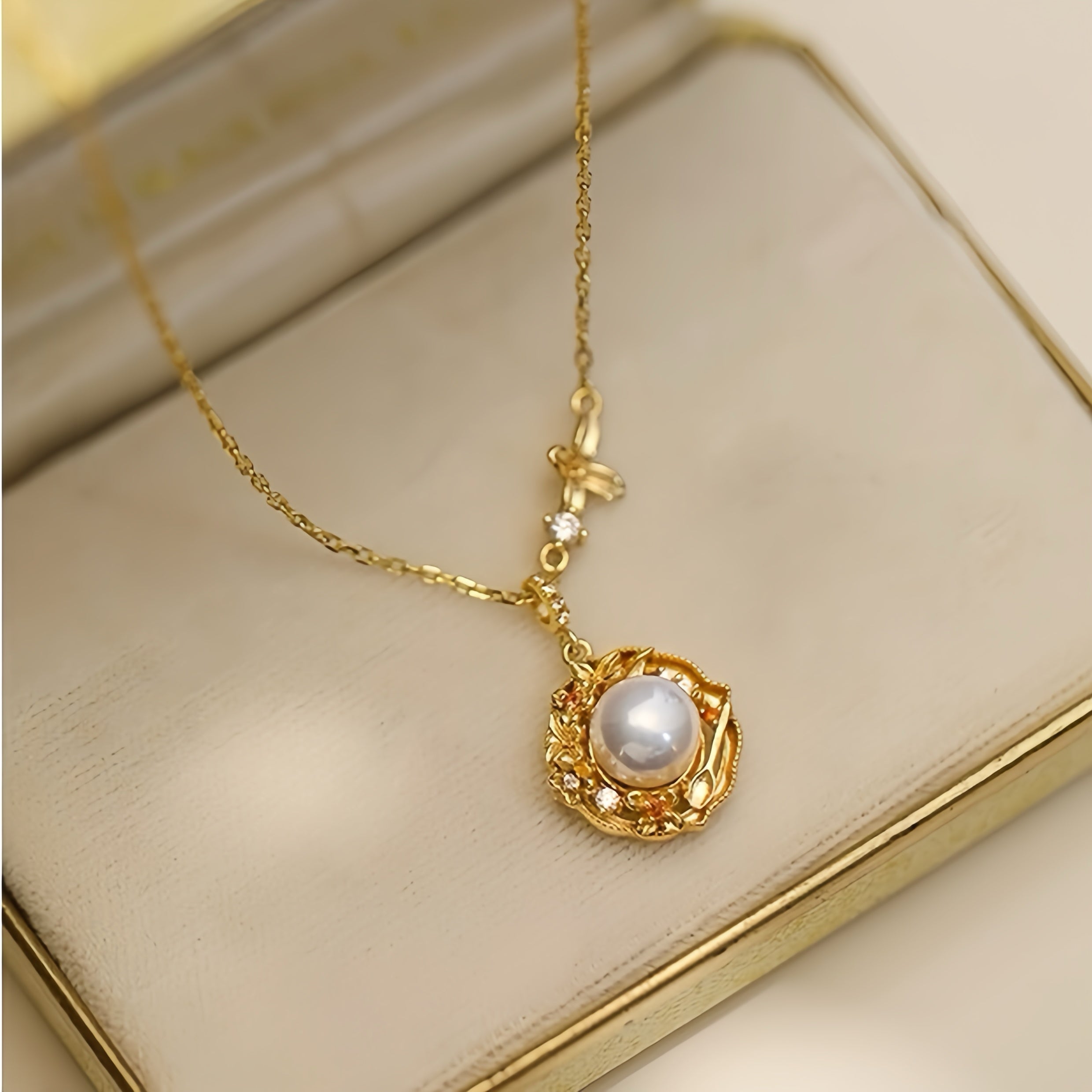 Collier Perle – Fleur Précieuse, Argent Plaqué Or