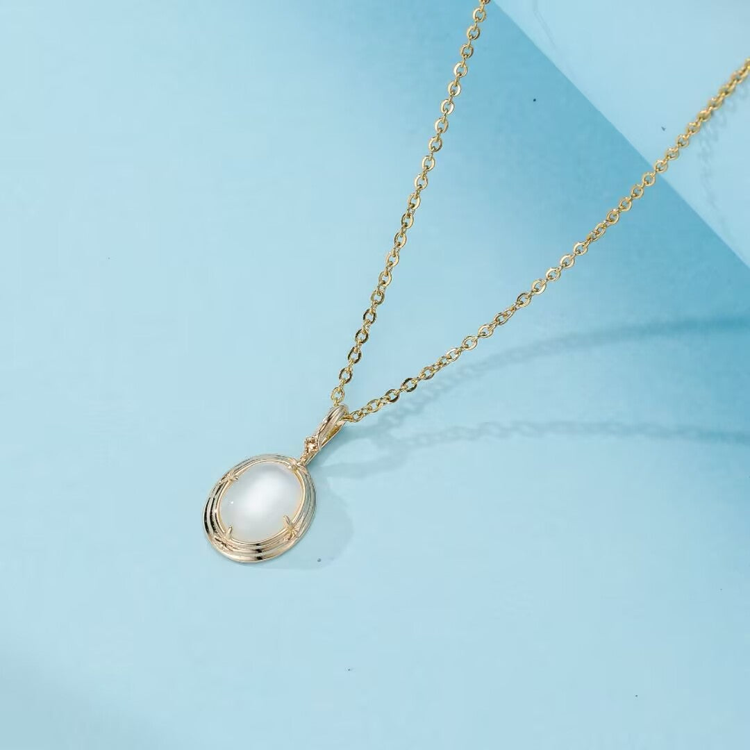 Collier Pierre de Lune – Charme Antique, Argent Plaqué Or 14K