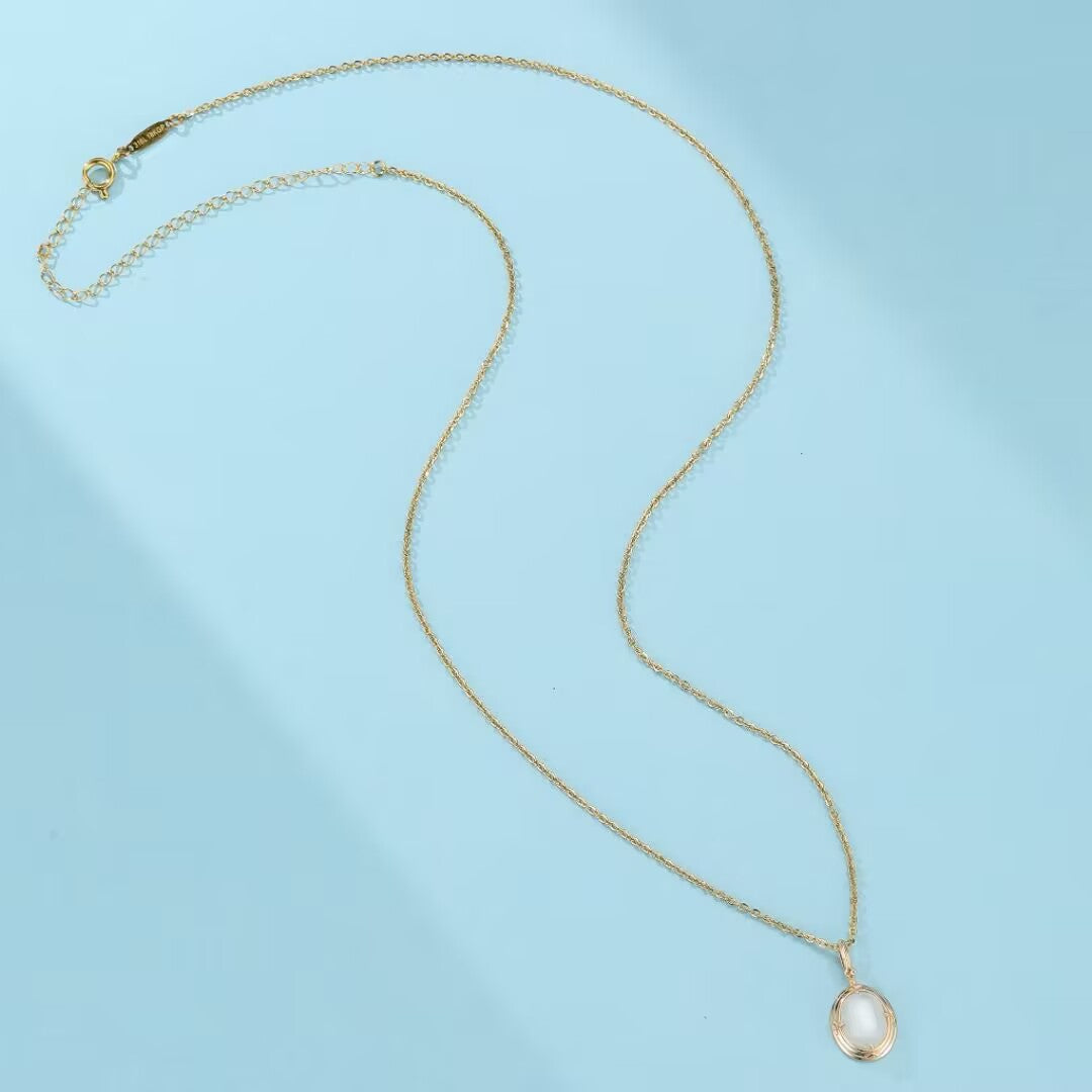 Collier Pierre de Lune – Charme Antique, Argent Plaqué Or 14K
