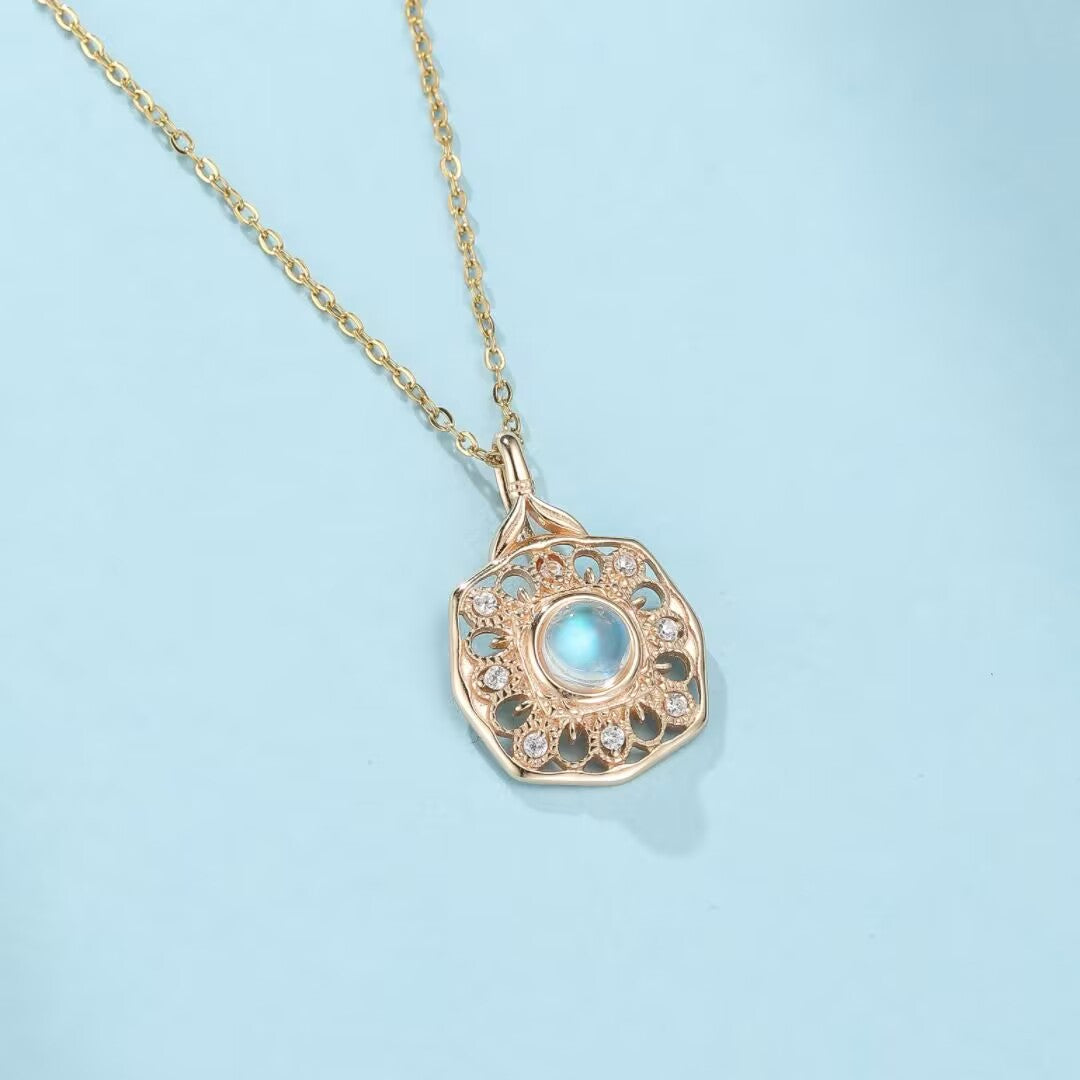 Collier Pierre de Lune – Joyau Antique, Argent Plaqué Or