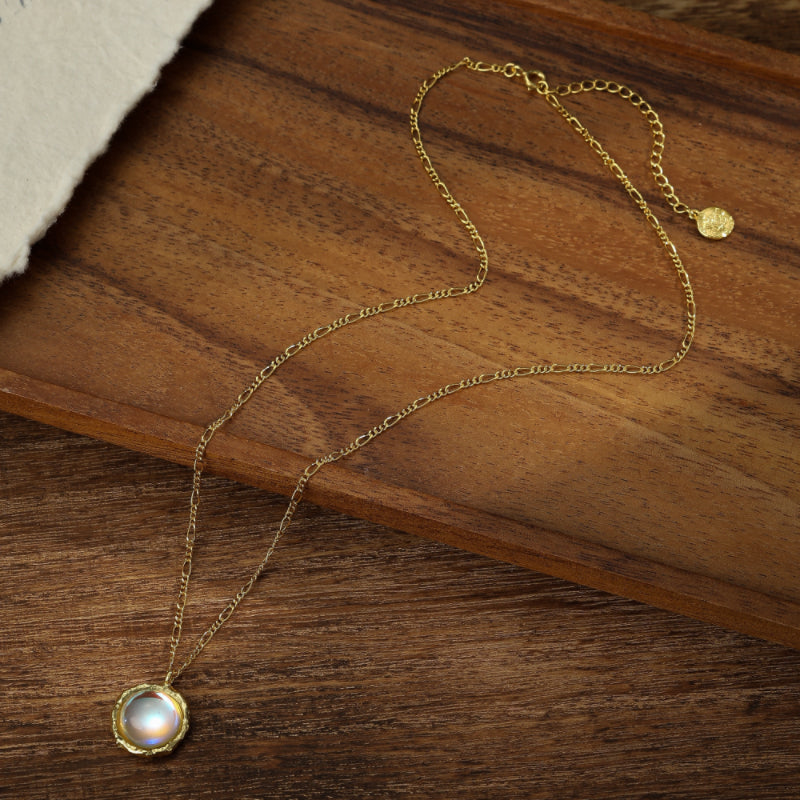 Collier Pierre de Lune – Rêve Étoilé, Argent Plaqué Or