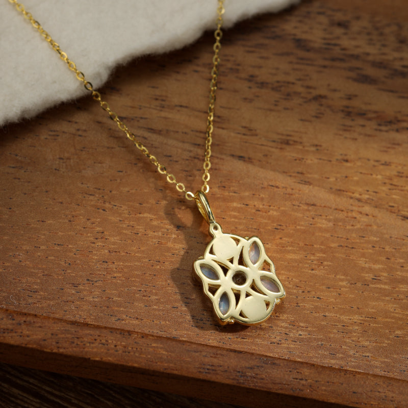 Collier Pierre de Lune – Turquoise Florale, Argent Plaqué Or