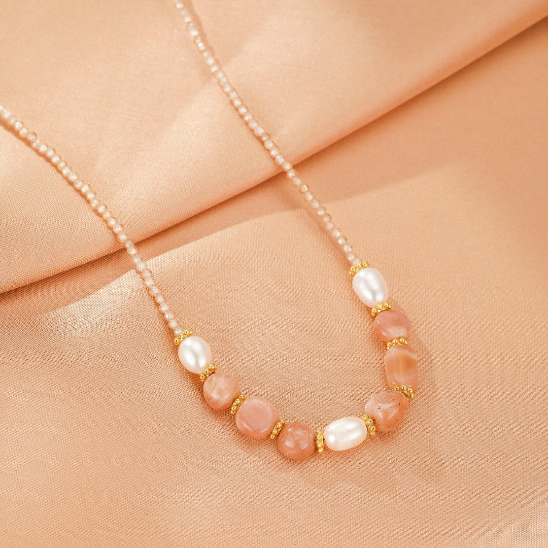 Sunstone and Pearl Necklace – Radiant Harmony