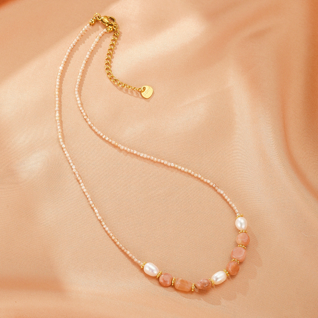 Sunstone and Pearl Necklace – Radiant Harmony