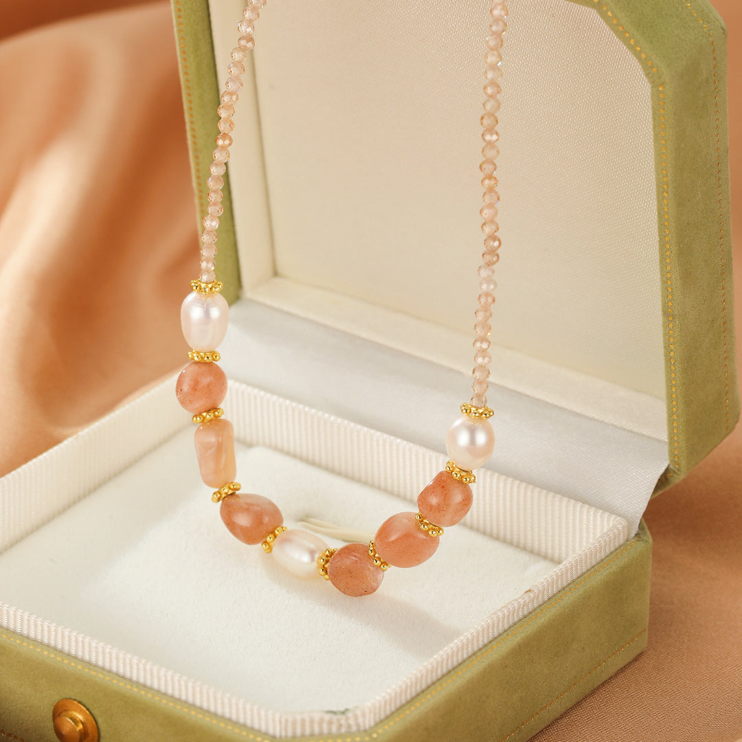 Sunstone and Pearl Necklace – Radiant Harmony