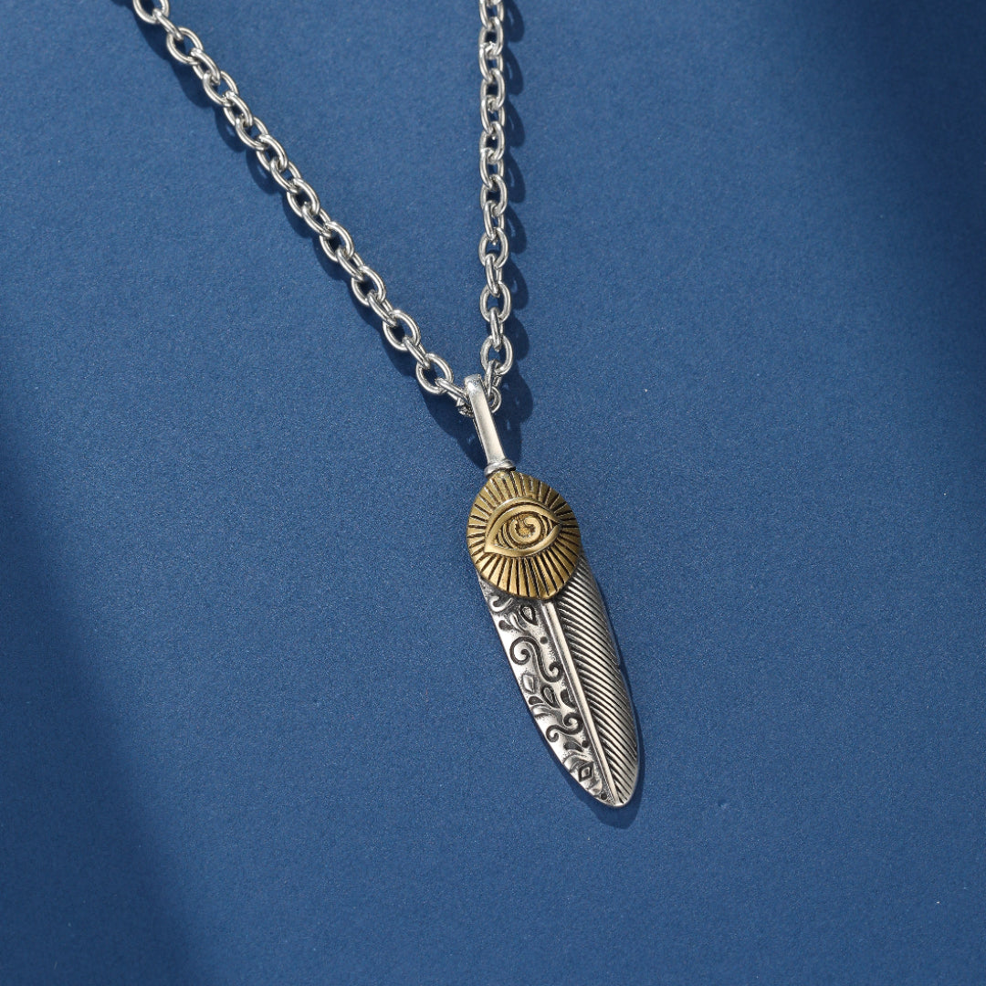 Feather and Eye of Horus Necklace – Ancestral Protection, Sterling Silver 925