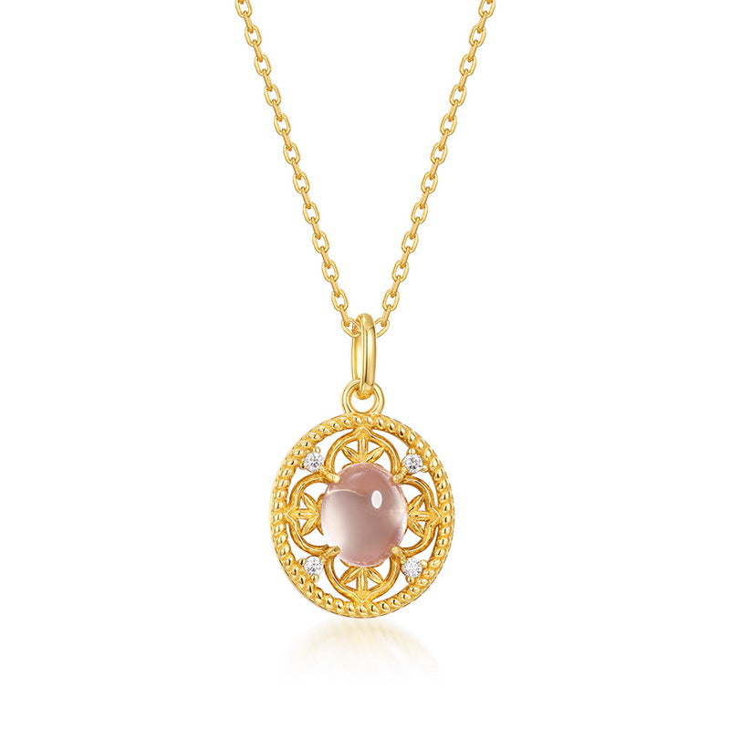 Collier Quartz Rose – Chance, Argent Plaqué Or