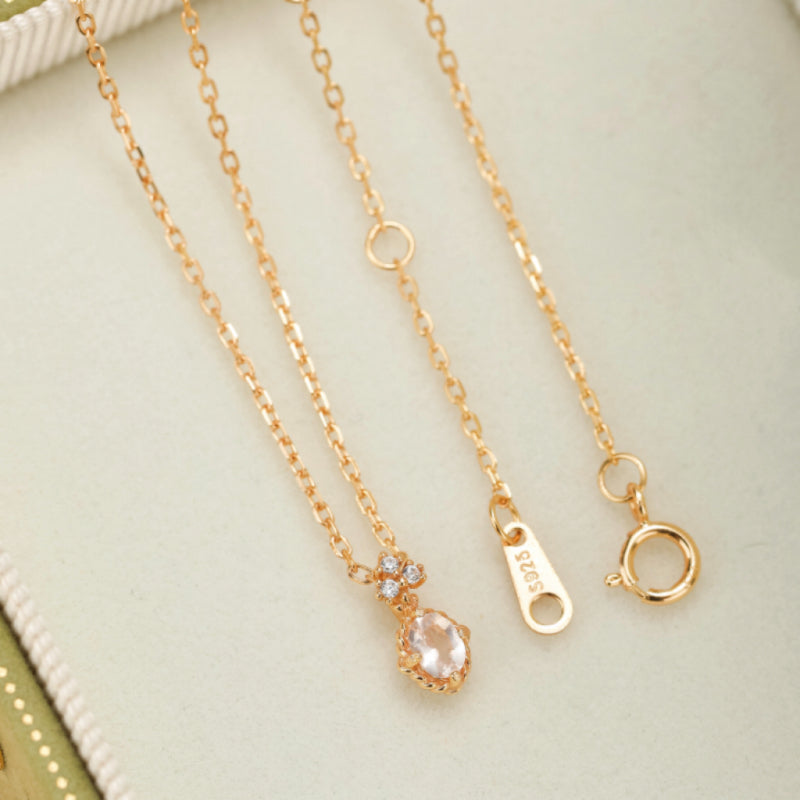 Collier Quartz Rose – Éclat Doux, Argent Plaqué Or