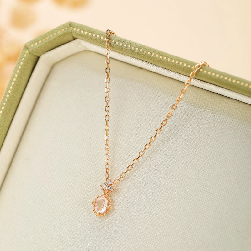 Collier Quartz Rose – Éclat Doux, Argent Plaqué Or