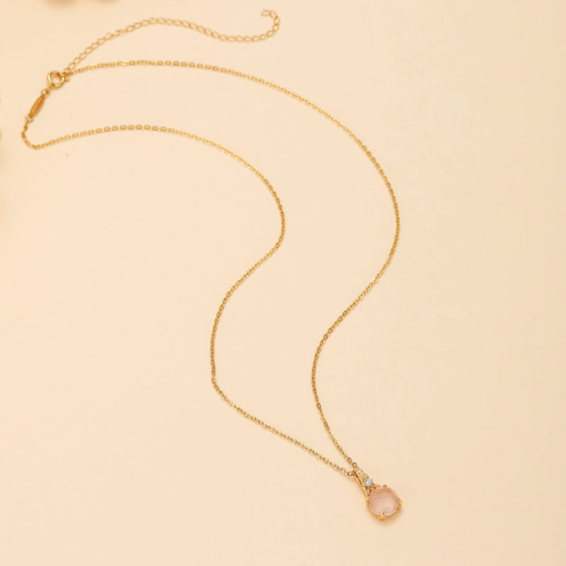 Collier Quartz Rose – Éclat Floral, Argent Plaqué Or