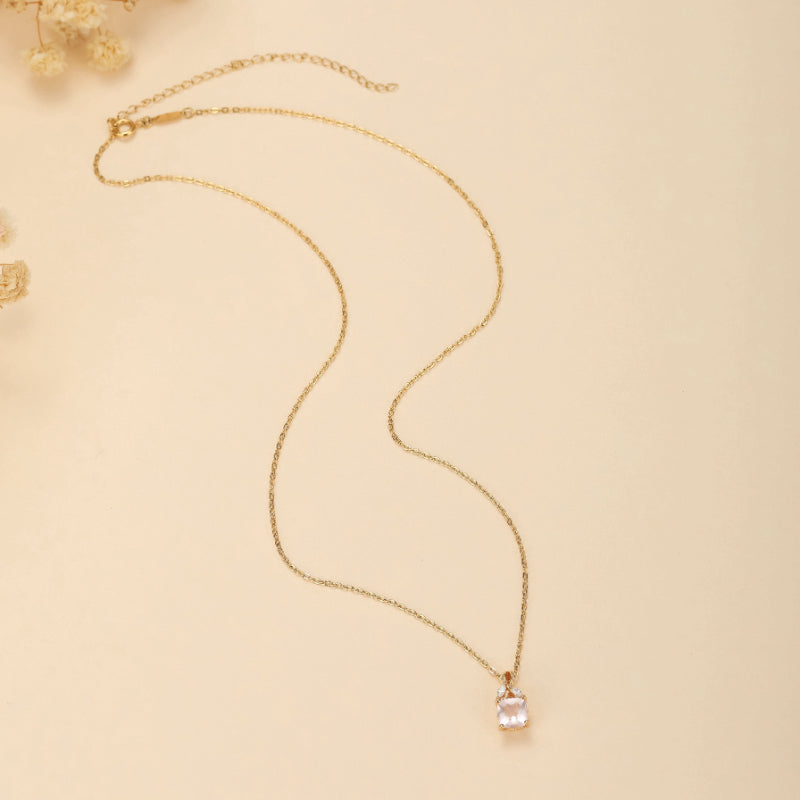 Collier Quartz Rose – Élégant Feuillu, Argent Plaqué Or