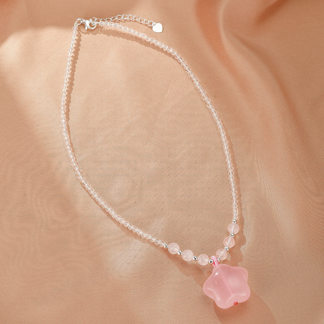 Collier Quartz Rose – Fleur Céleste