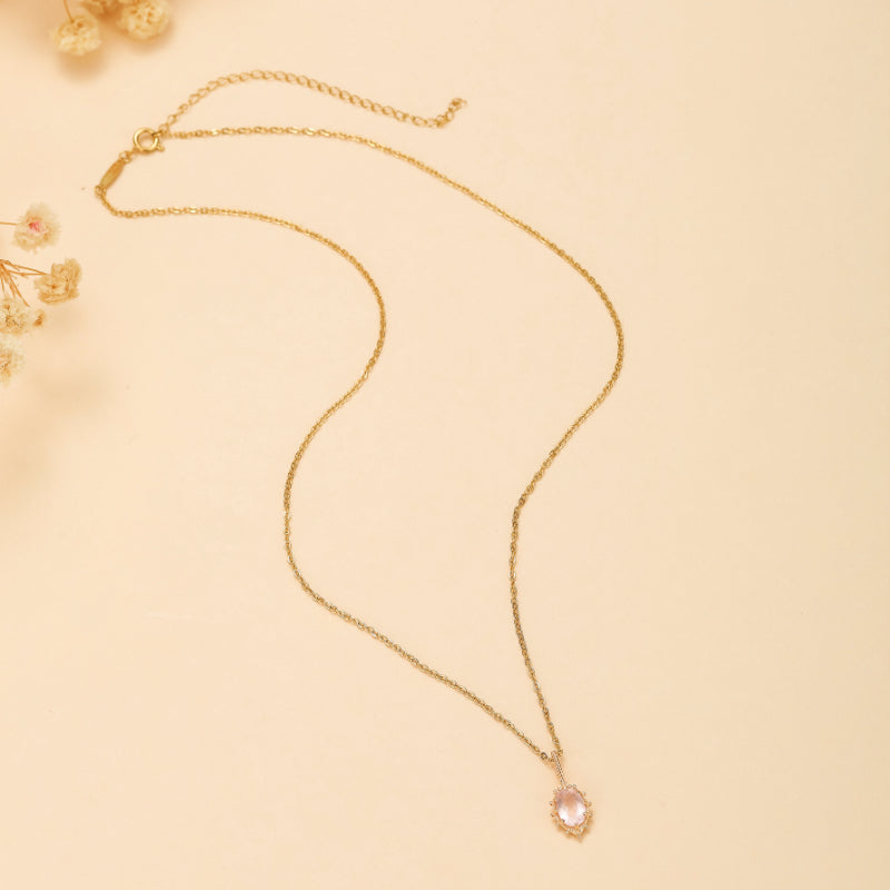 Collier Quartz Rose – Floraison, Argent Plaqué Or