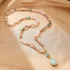 Collier Sautoir Amazonite et Quartz Rose – Harmonie Bohème