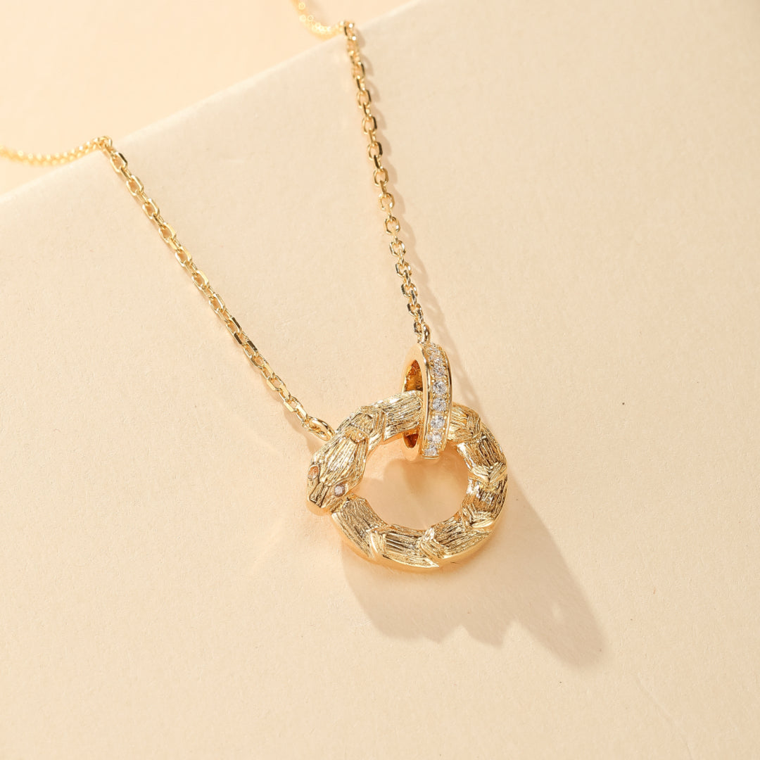 Collier Serpent – Cercle Brillant, Argent Plaqué Or