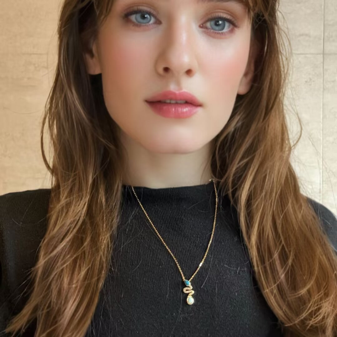 Collier Serpent Opale et Turquoise – Larmes de Lagon, Argent 925