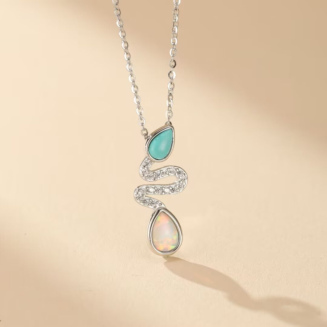Collier Serpent Opale et Turquoise – Larmes de Lagon, Argent 925