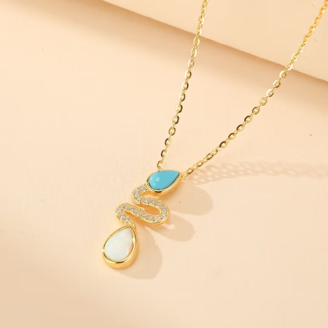 Collier Serpent Opale et Turquoise – Larmes de Lagon, Argent 925