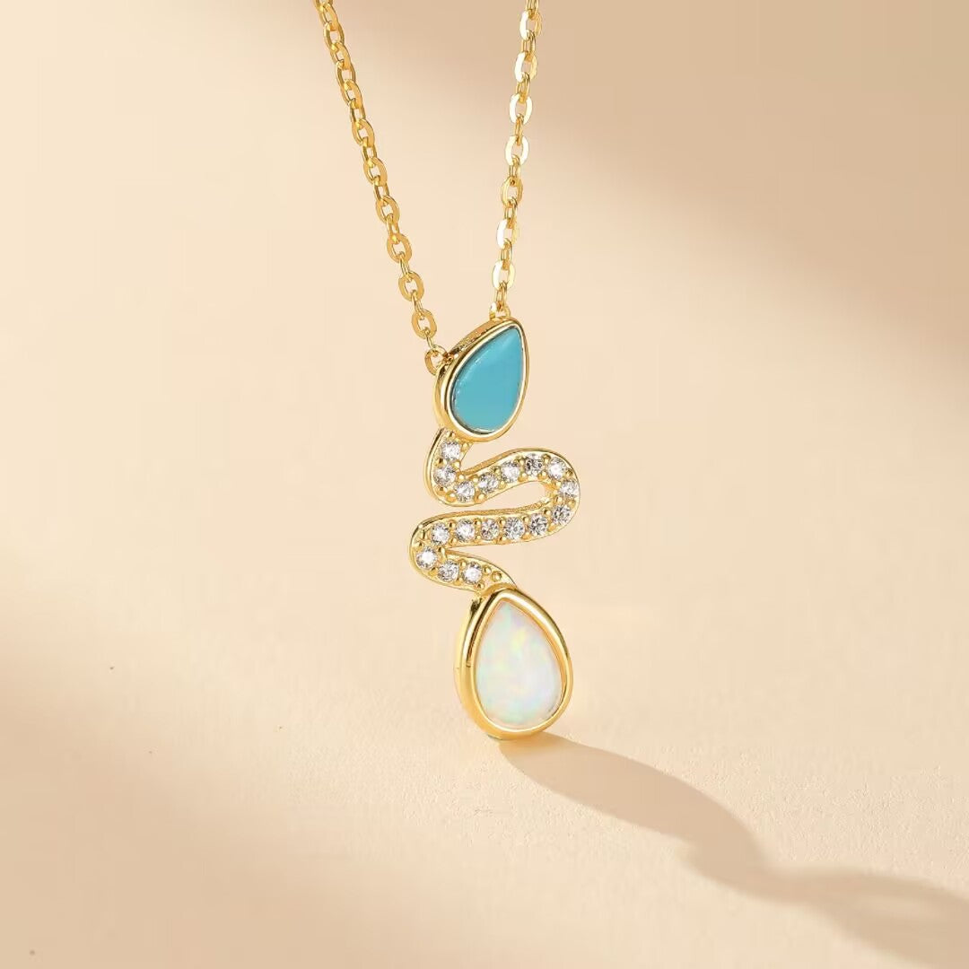 Collier Serpent Opale et Turquoise – Larmes de Lagon, Argent 925