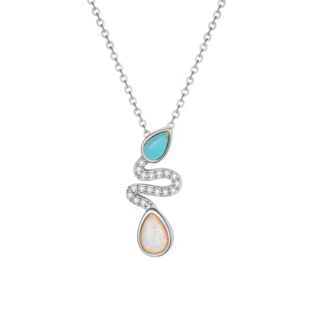 Collier Serpent Opale et Turquoise – Larmes de Lagon, Argent 925