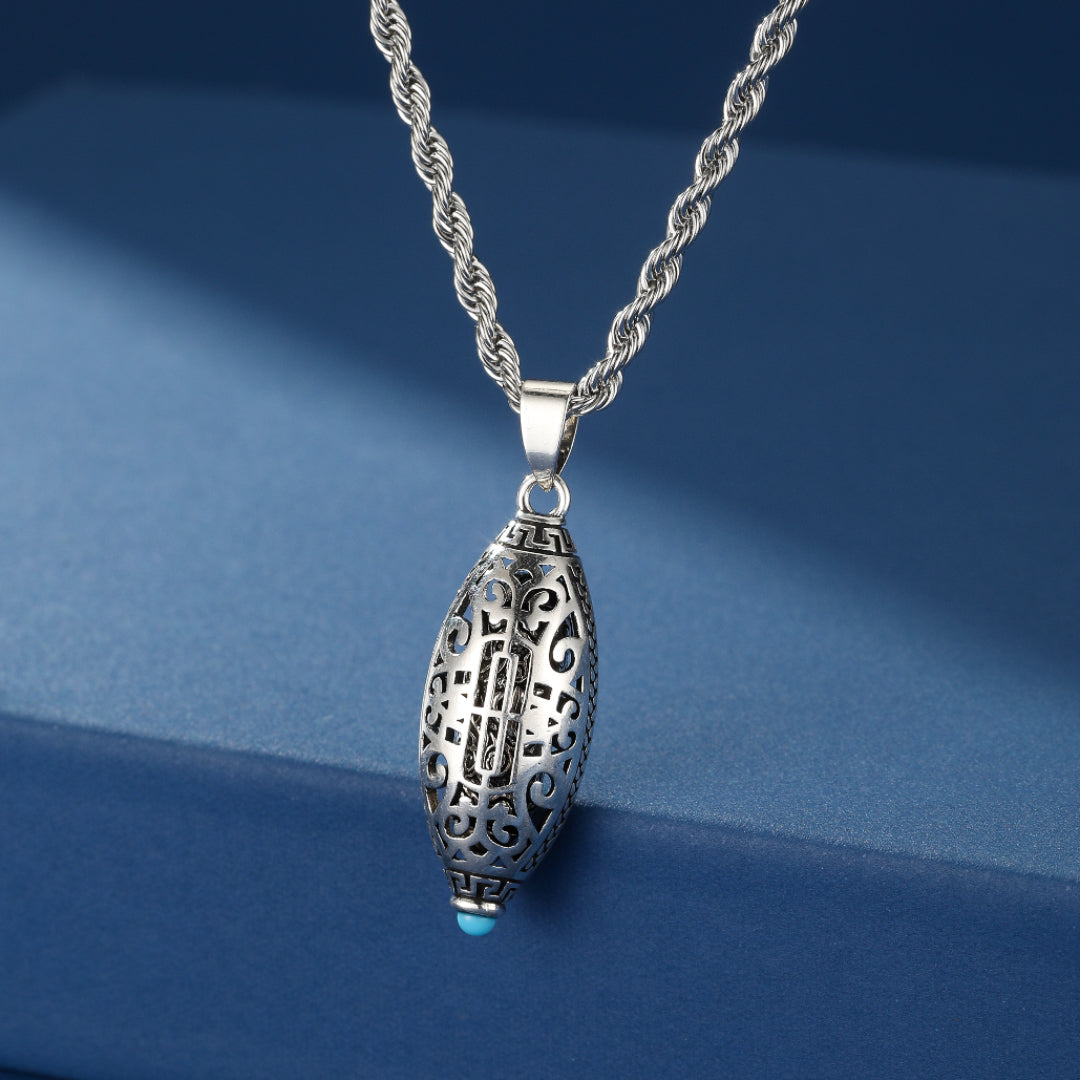 Collier Six Mantras et Turquoise – Force de Paix, Argent 925