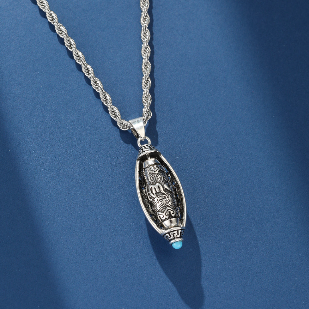 Collier Six Mantras et Turquoise – Force de Paix, Argent 925