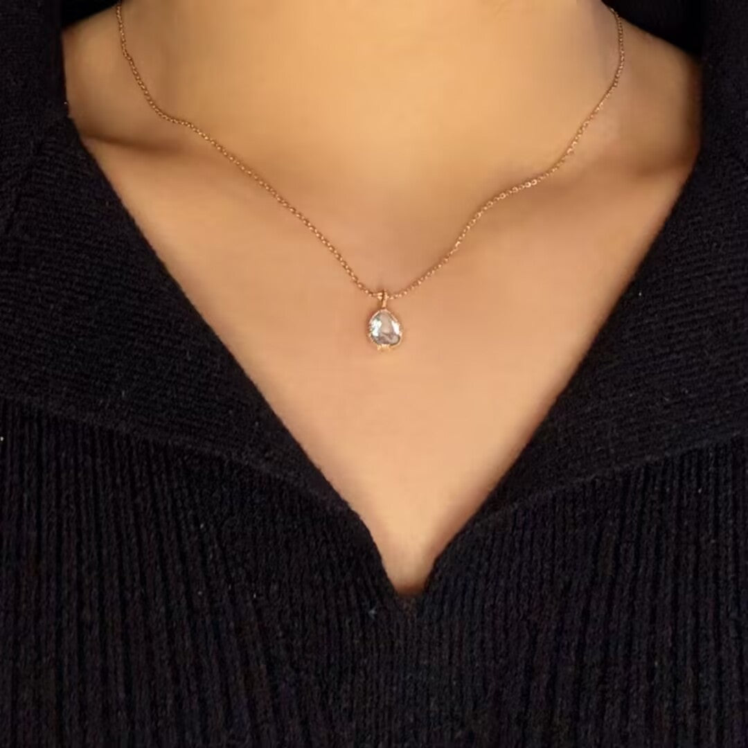 Collier Topaze Bleue – Goutte Céleste, Argent 925 Plaqué Or 14K