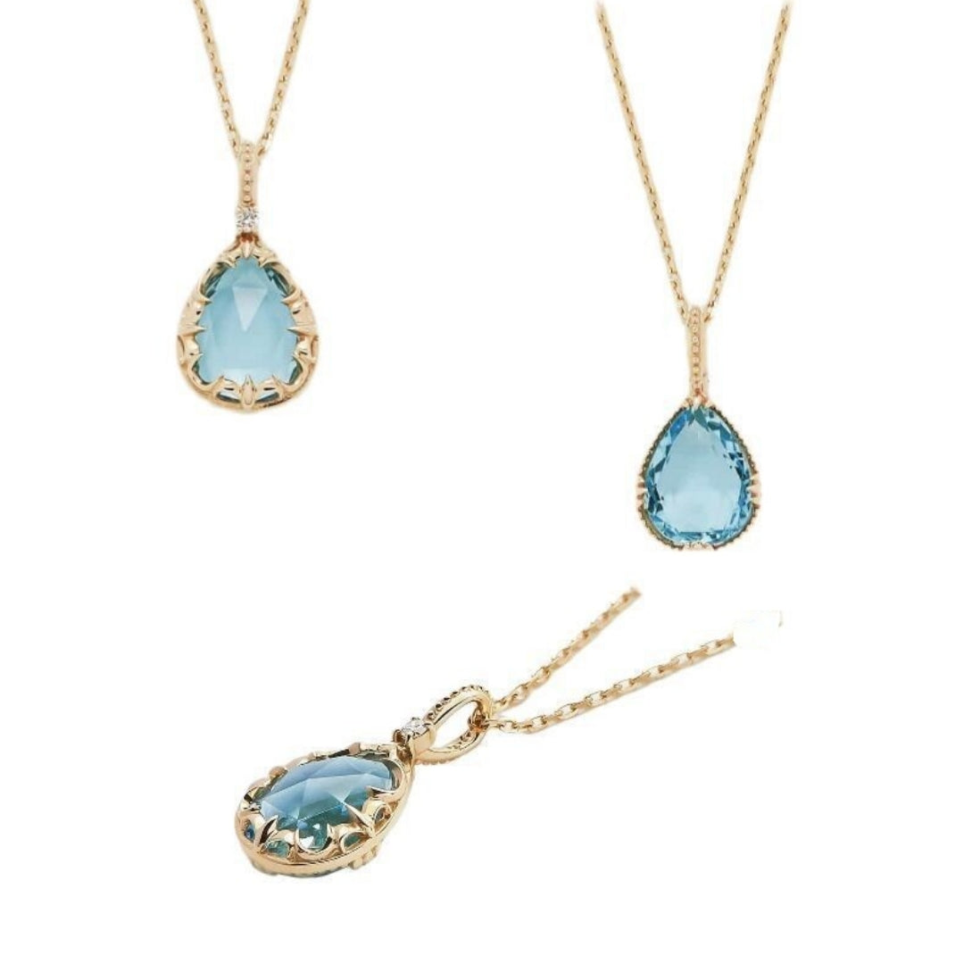 Collier Topaze Bleue – Goutte Céleste, Argent 925 Plaqué Or 14K