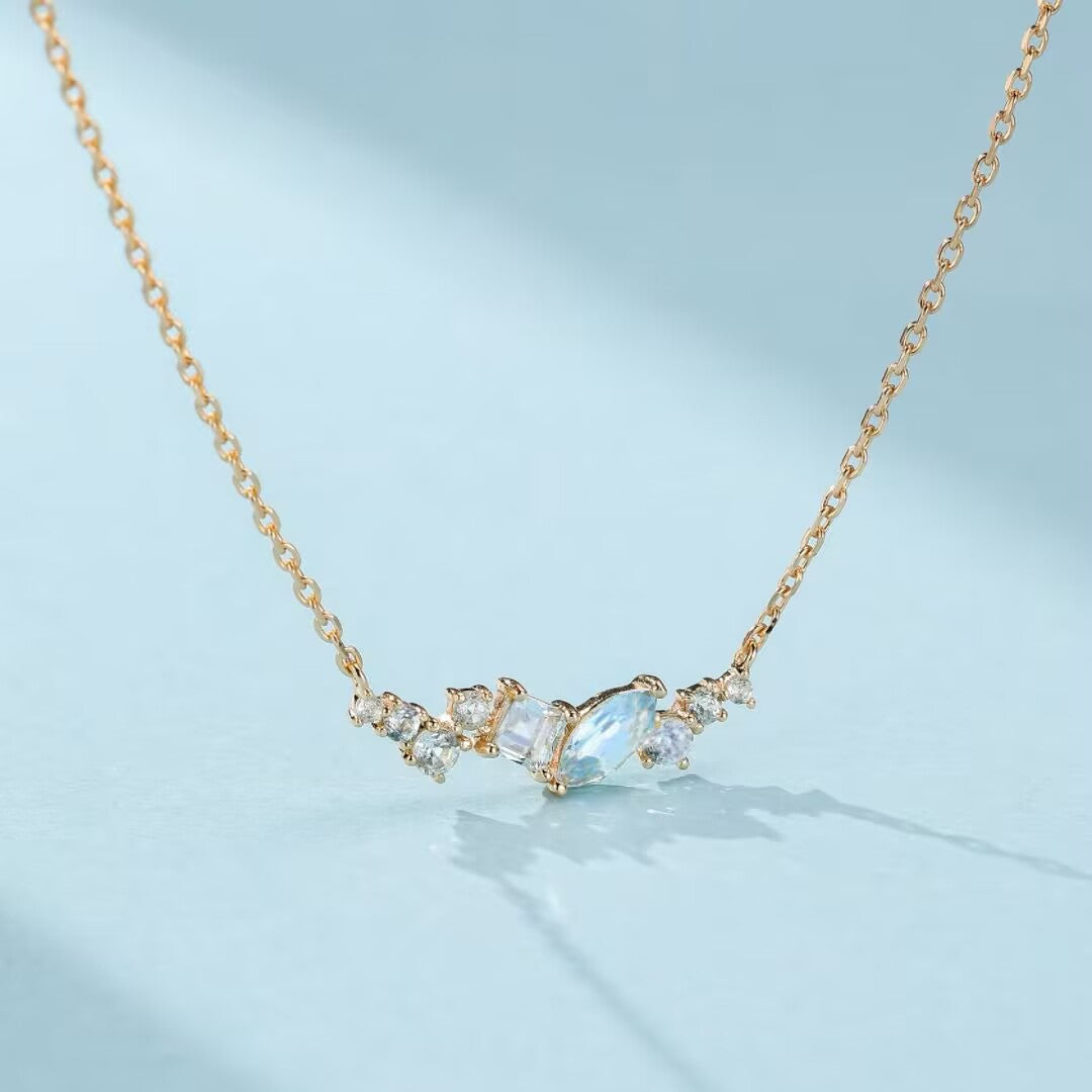 Topaz Necklace – Azure Crown, 14K Gold Plated 925 Sterling Silver