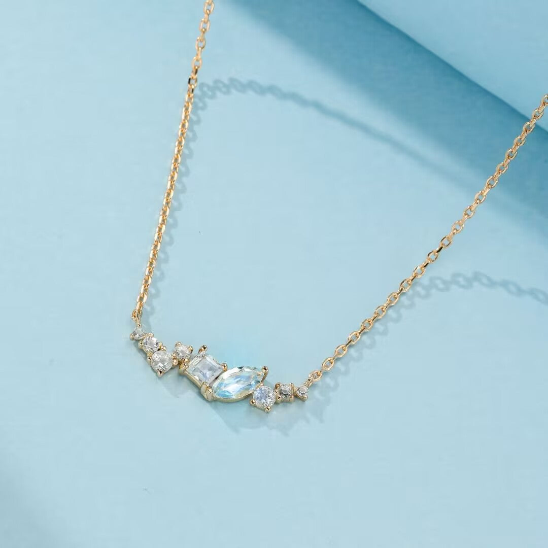 Topaz Necklace – Azure Crown, 14K Gold Plated 925 Sterling Silver
