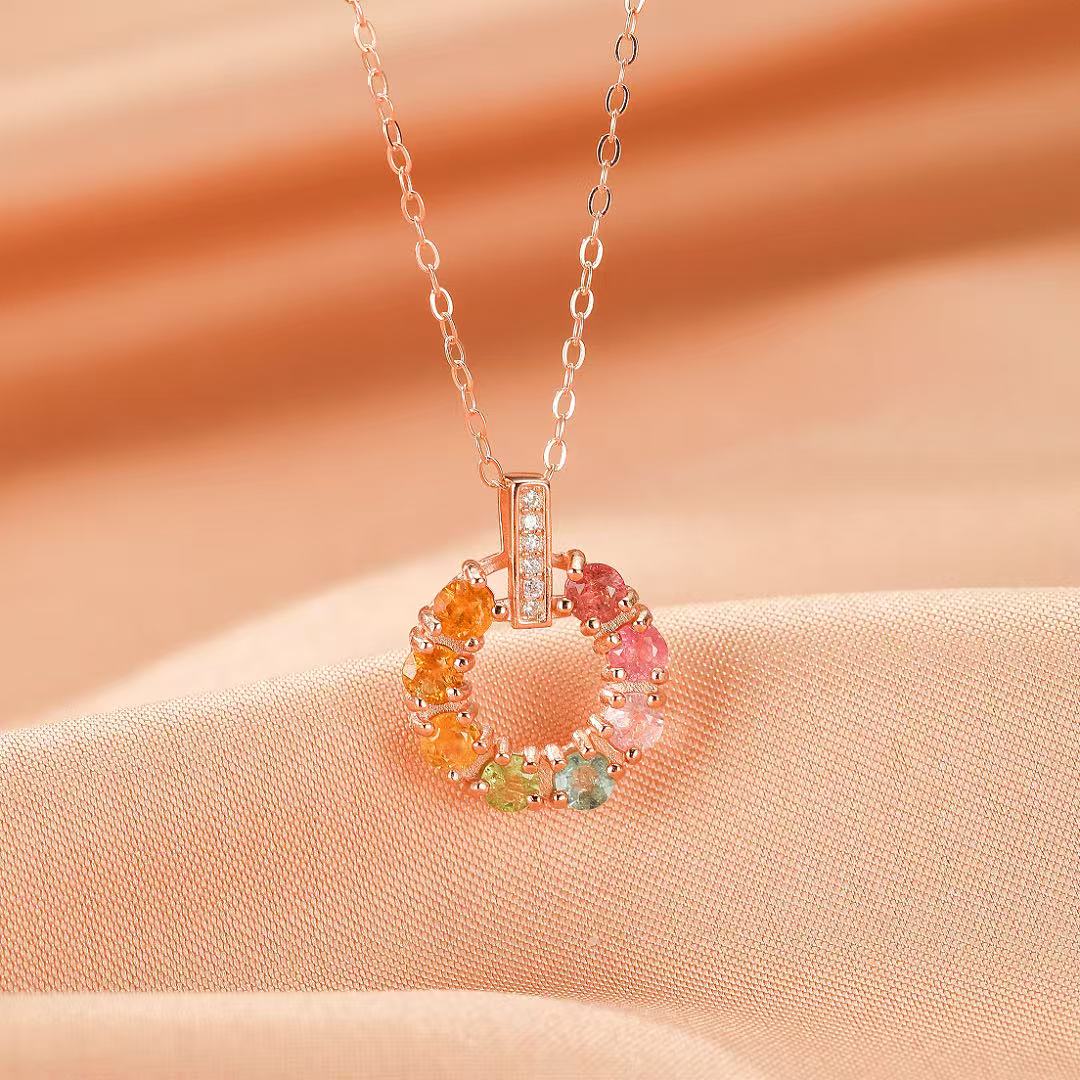 Tourmaline Necklace – Circle of Dawn, Gold Plated Silver