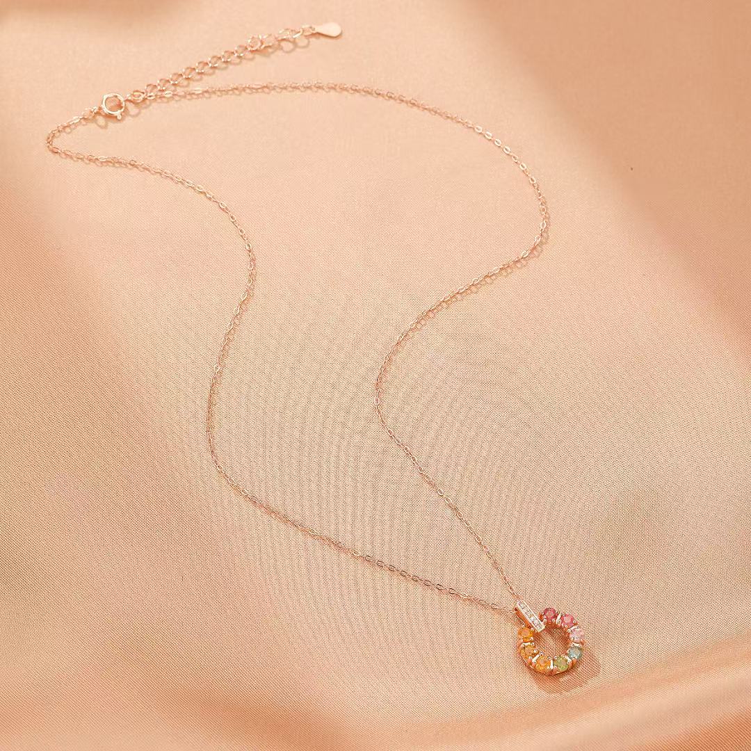 Tourmaline Necklace – Circle of Dawn, Gold Plated Silver