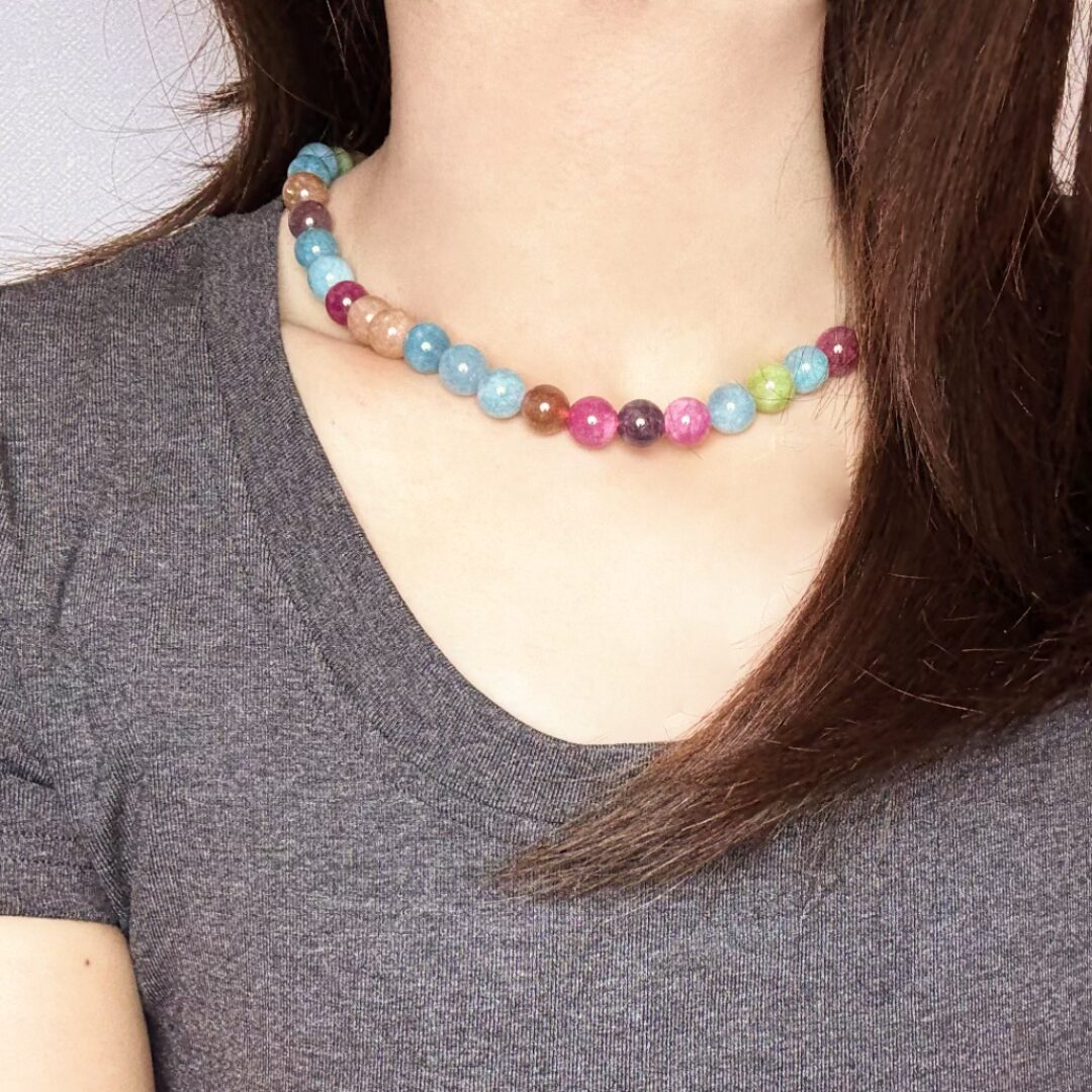 Multicolor Natural Tourmaline Necklace (10mm) | Adjustable Choker