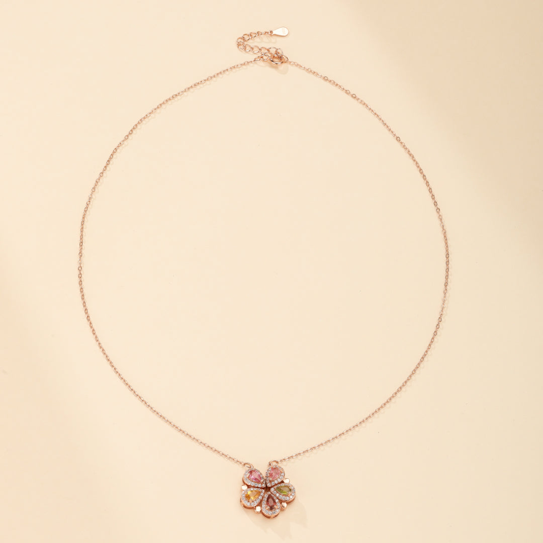 Collier Trèfle Tourmaline – Chance Éclatante, Argent Plaqué Or