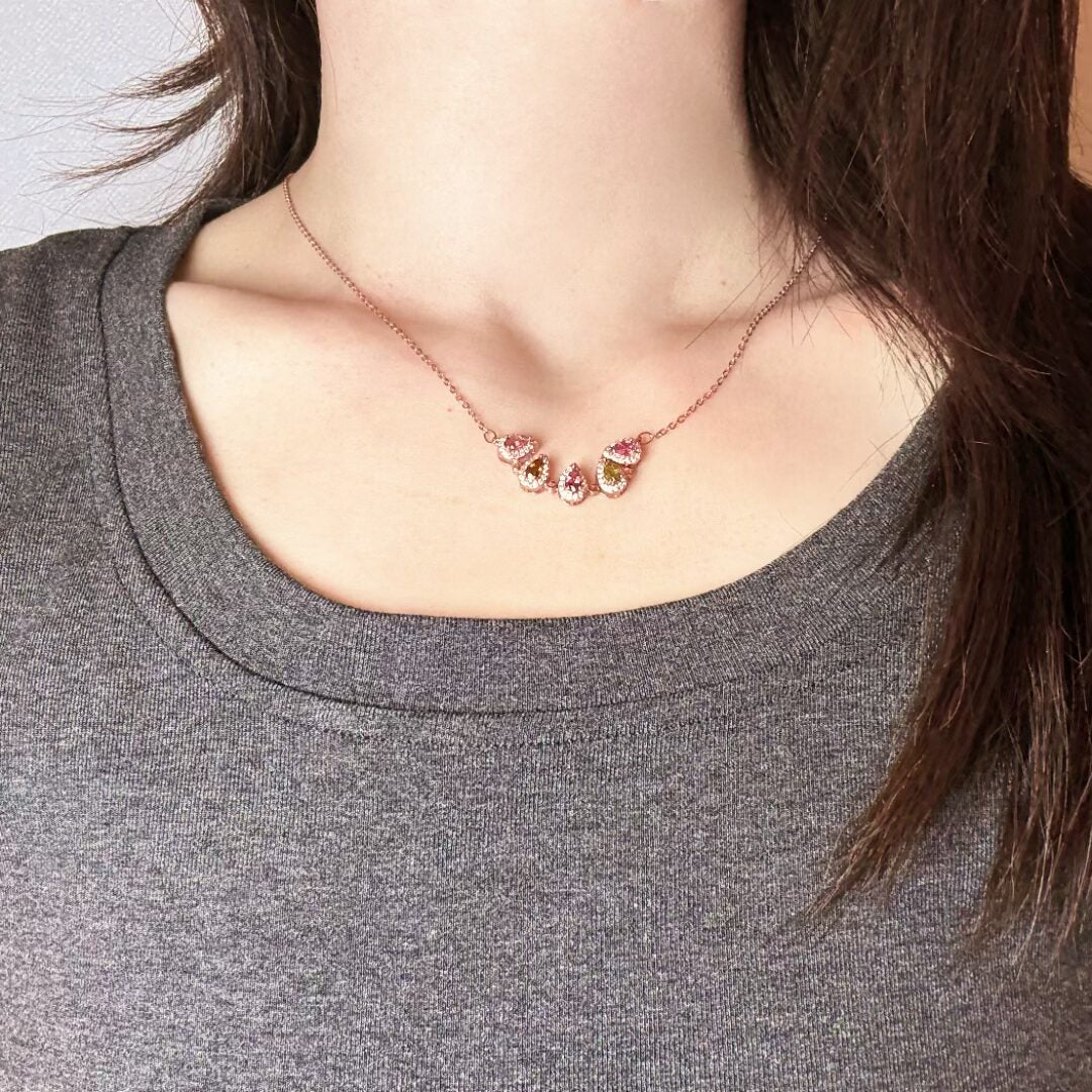 Collier Trèfle Tourmaline – Chance Éclatante, Argent Plaqué Or