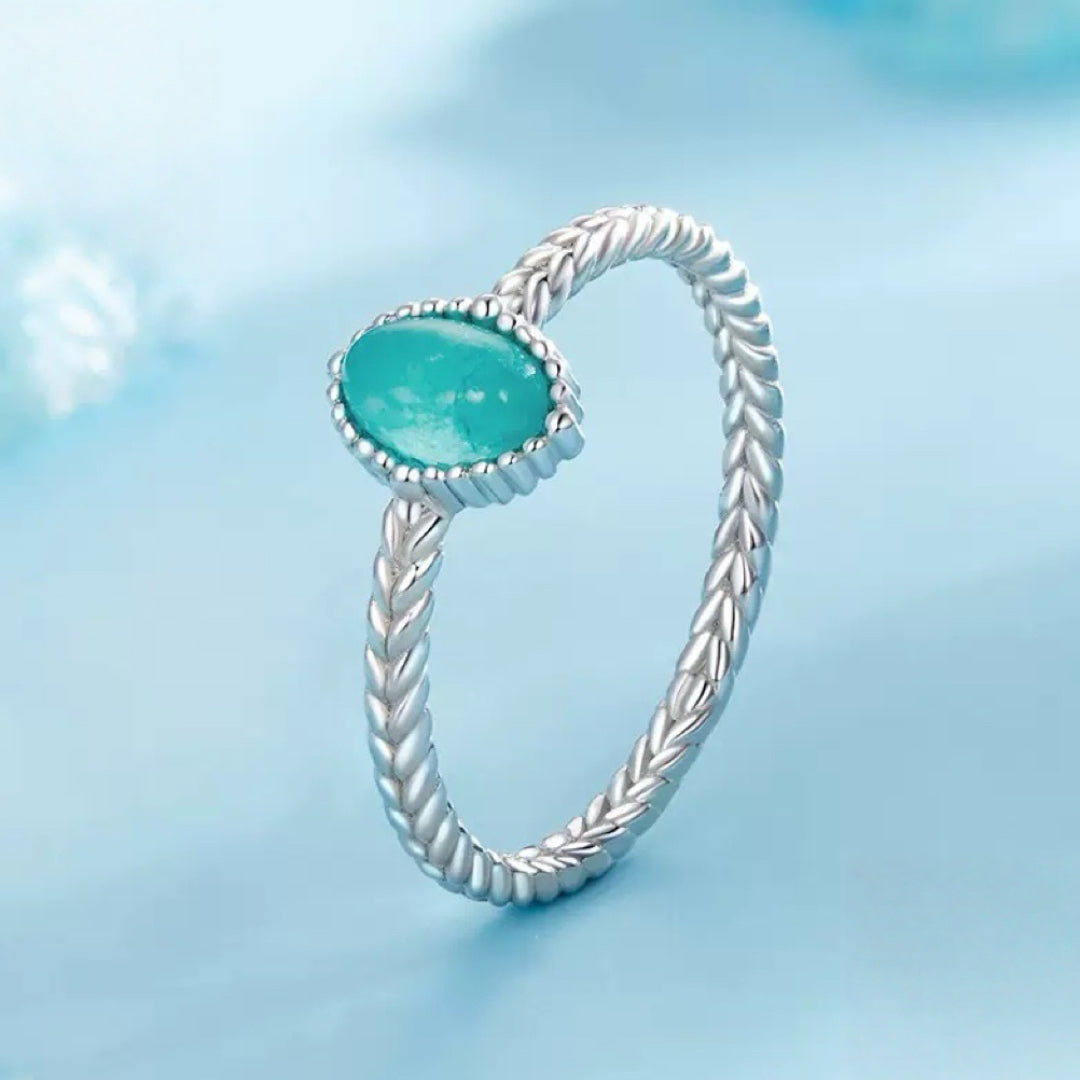 Bague Amazonite – Goutte Céleste, Argent Plaqué Platine