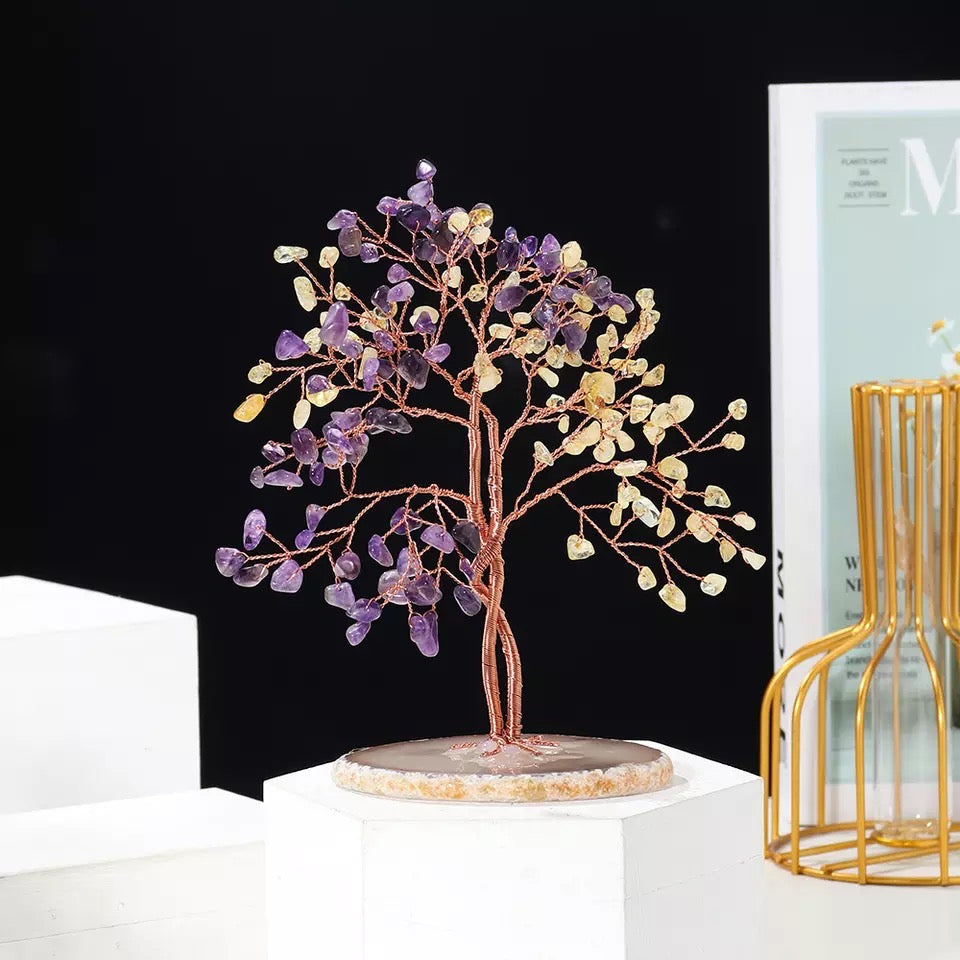 décoration feng shui arbre de vie en améthyste et citrine
