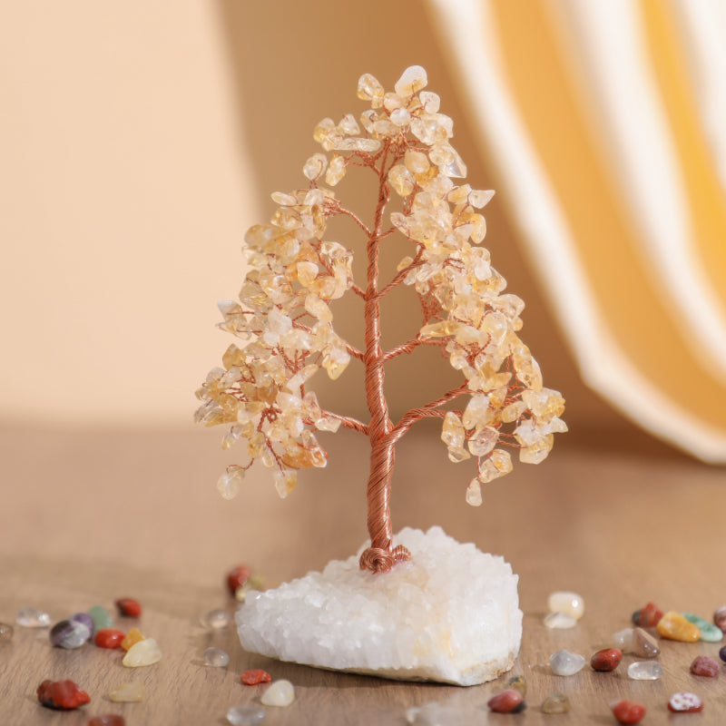 Éclats de Nature – Arbre de Vie en Pierres Naturelles avec Base Quartz Clair