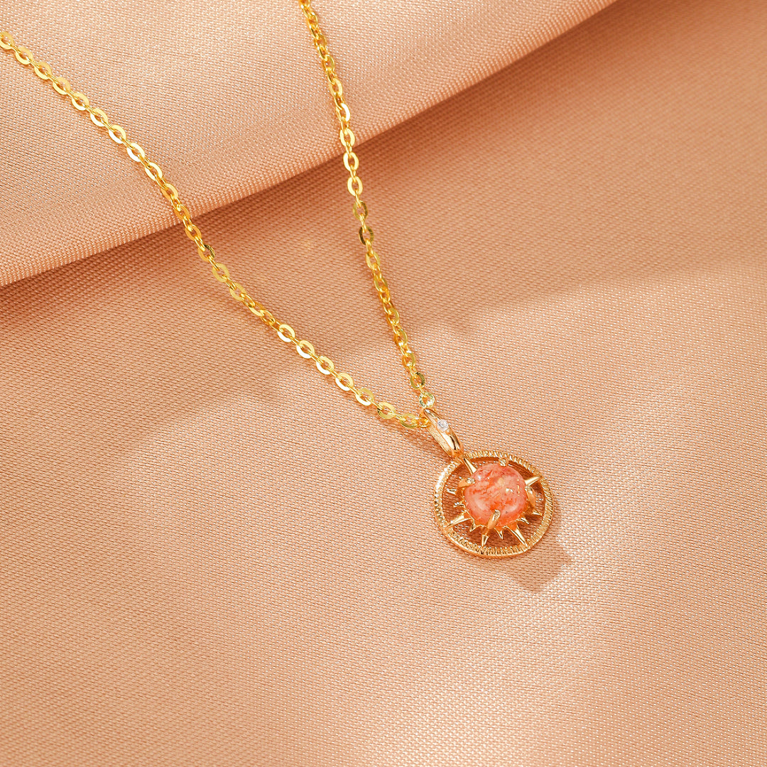 Collier Pierre de Soleil – Aurore Rayonnante, Argent Plaqué Or